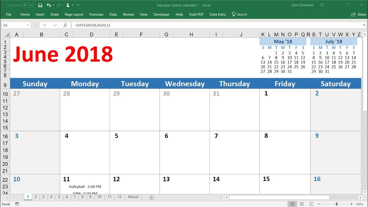 create a school calendar in ms excel for mac